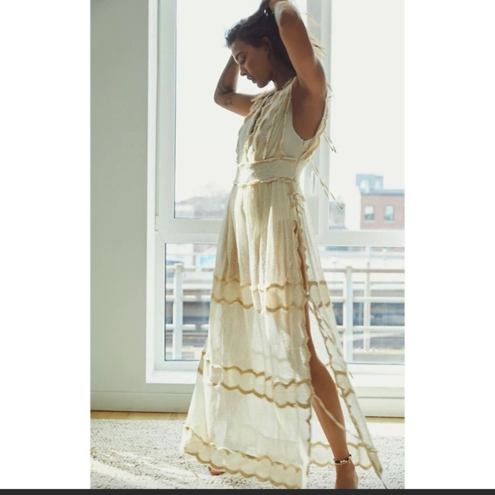 Free People Luna Ivory Lace Maxi Dress Bodysuit Size XS